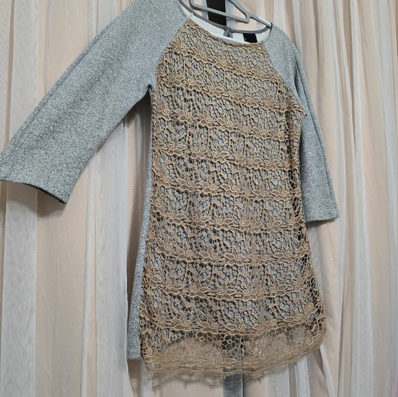 Dolan for Anthropologie Le Pompe Tunic Sweatshirt w/Crochet Overlay, EUC! - Picture 3 of 13